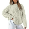 thumbnail image 1 of DuoJiaJ Sweaters for Women Pullover Cable Knit Crewneck Long Sleeve Oversized Winter Clothes Loose Trendy Tops Beige XS, 1 of 3