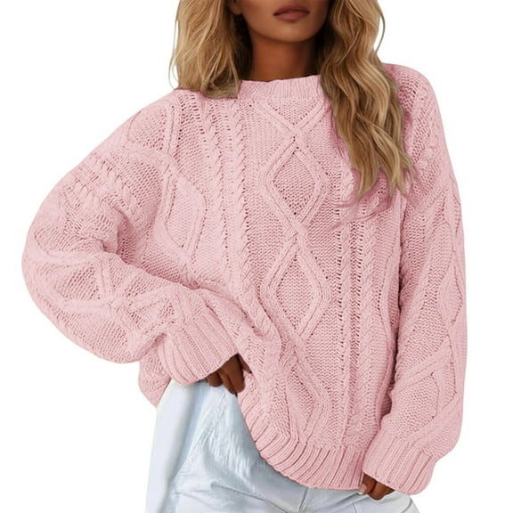 DuoJiaJ Sweaters for Women Pullover Cable Knit Crewneck Oversized Sweater Tops Long Sleeve Trendy Winter Clothes Red XXXL