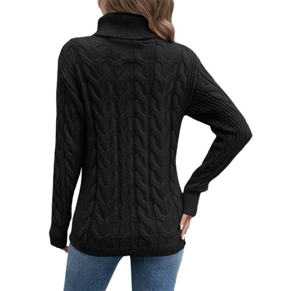 DuoJiaJ Sweaters for Women Pullover Turtleneck Cable Knit Tunic Long Sleeve Warm Trendy Tops Black L