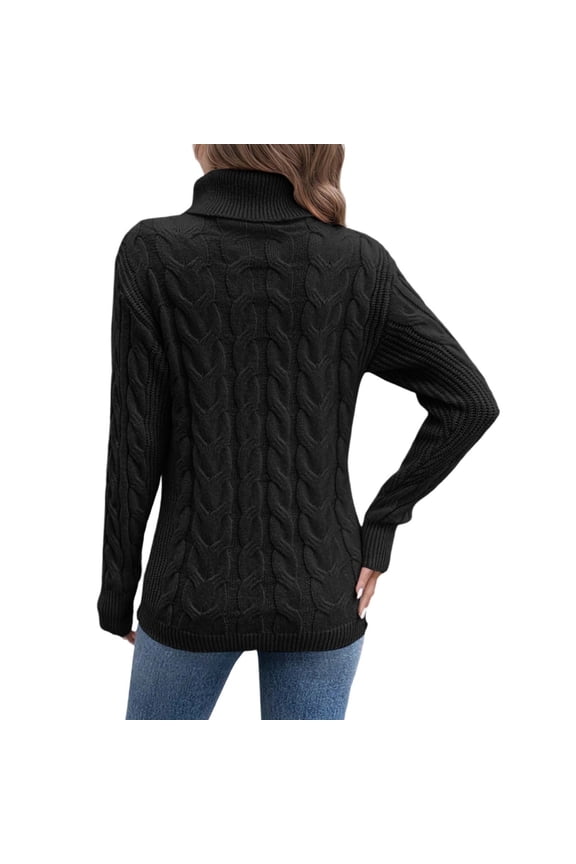 Sweaters for Women Pullover Turtleneck Cable Knit Tunic Long Sleeve Warm Trendy Tops Black M