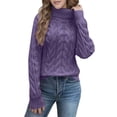 thumbnail image 1 of DuoJiaJ Sweaters for Women Pullover Turtleneck Cable Knit Tunic Long Sleeve Warm Trendy Tops Purple M, 1 of 5
