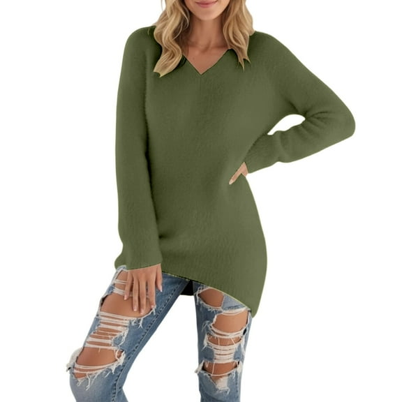 DuoJiaJ Sweaters for Women Pullover V Neck Lightweight Oversized Fuzzy Sweater Tops Long Sleeve Loose Cozy Fall Clothes Green XL