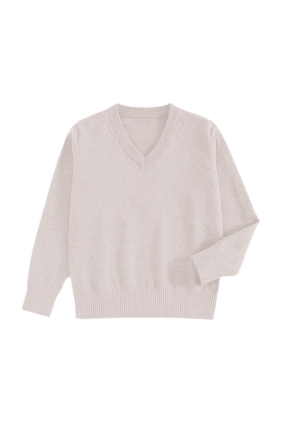 Sweaters for Women V Neck Pullover Tops Fall Lightweight Causal Trendy Light Sweater Beige L