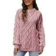 thumbnail image 1 of DuoJiaJ Sweaters for Women Winter Pullover Crewneck Cable Knit Oversized Tops Long Sleeve Loose Outwear Cozy Sweater Pink XL, 1 of 4