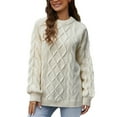 thumbnail image 1 of DuoJiaJ Sweaters for Women Winter Pullover Crewneck Cable Knit Oversized Tops Long Sleeve Loose Outwear Cozy Sweater White XXXL, 1 of 4