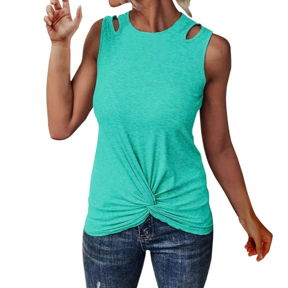 DuoJiaJ Tank Top For Women Summer Casual Tie Front Cut Out Hem Sleeveless Cropped Tank Top Tee Shirts Seamless Workout Tank Tops for Women