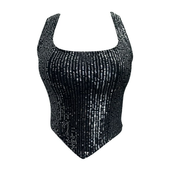 DuoJiaJ Tank Top Sequined Hottie Short Top With Padded Chest Cotton Tank Tops for Women