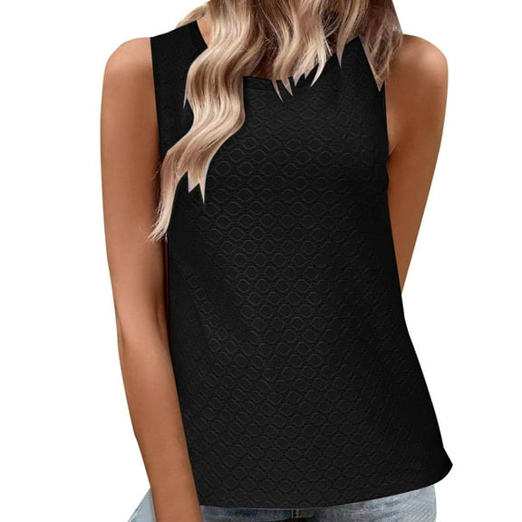 DuoJiaJ Tank Tops For Women Sleeveless Eyelet Shirts High Crew Neck Cute Summer Loose Fit Top Sleeveless Shirts for Women