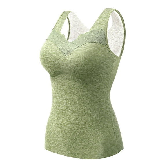 DuoJiaJ Thermal Tank Top for Women Lined Thermal Shirts Sleeveless Tops Camisole Warm Base Layer Vest Cold Weather Green XL
