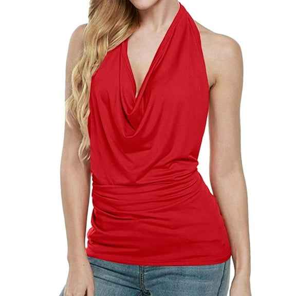 DuoJiaJ Tops Backless Vest Sleeveless Neck Tank Women Blouse Cowl Drape Women's Blouse Women’s Cami Tanks