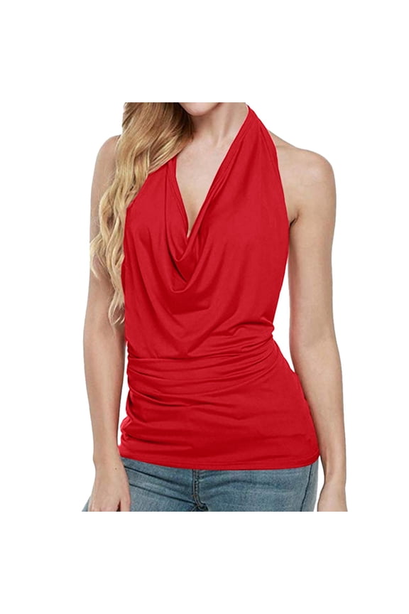 Tops Backless Vest Sleeveless Neck Tank Women Blouse Cowl Drape Women's Blouse Women’s Cami Tanks
