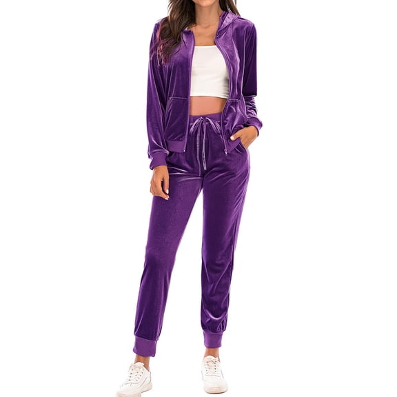DuoJiaJ Track Suits for Women Set Casual 2 Piece Outfits Sweatsuit Purple L