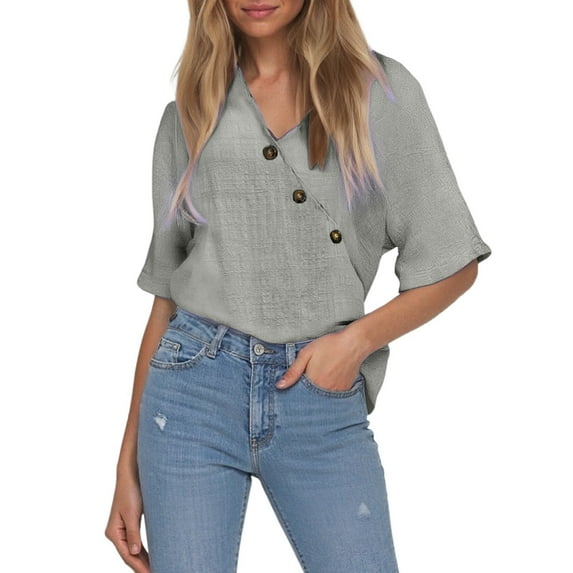 DuoJiaJ Trendy Women's Shirts For Casual Wear Versatile Regular Fit For Spring Summer And Fall Ideal With Jeans Women's Button Down Shirts Gray M