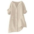 thumbnail image 1 of DuoJiaJ Trendy Women's Shirts For Everyday Wear 3/4 Sleeve Solid Color Button Up Shirt For Casual Outfits Women's Casual Shirts Beige L, 1 of 2