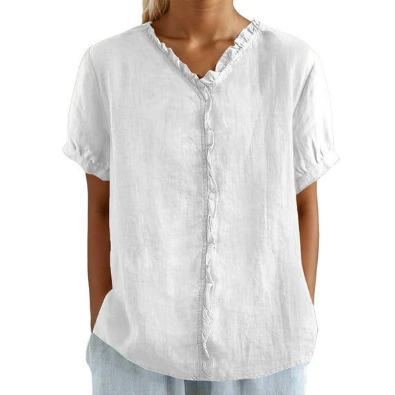 DuoJiaJ Trendy Women's Shirts With Lace Details For Everyday Wear For Summer Styling With Denim And Casual Pants Machine Washable Fashion Piece Women's Blouses White L