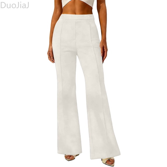 DuoJiaJ Trousers High Waist Straight Leg Casual Business Pants For Work Comfortable Stretch Fabric Classic Versatile Bottoms Women's Lounge Pants White XXL