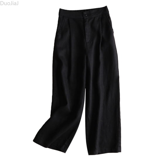 DuoJiaJ Trousers High Waisted Nine Point Loose Inset Super Hot Pants Women's Casual Pants Women's Wide Leg Pants Black L