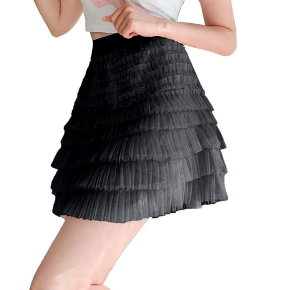 DuoJiaJ Tulle Skirts for Women Layered Elastic High Waist Skirts High Waist Cake A-Line Tutu Skirt,Black One Size