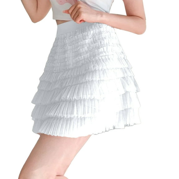 DuoJiaJ Tulle Skirts for Women Layered Elastic High Waist Skirts High Waist Cake A-Line Tutu Skirt,White One Size