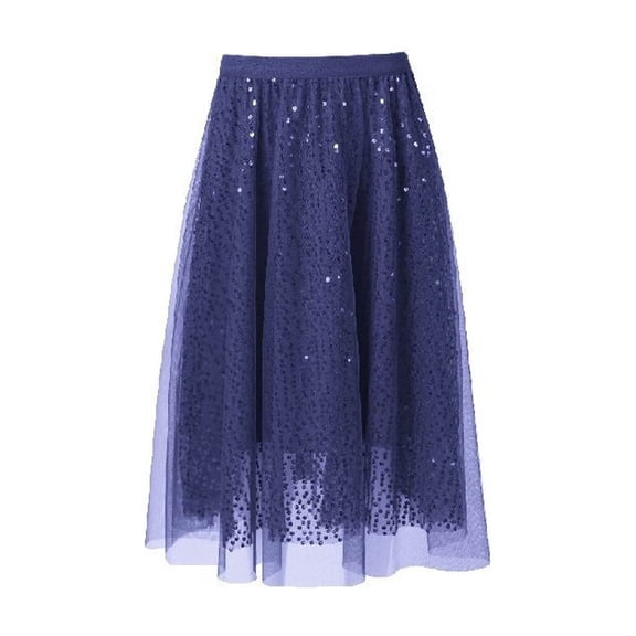 DuoJiaJ Tulle Skirts for Women Layered Pleated A-Line Mesh Elegant High Waist Midi Length Party Skirts,Blue L