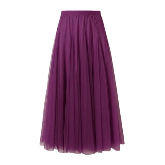 DuoJiaJ Tulle Skirts for Women Pleated A-Line Solid Color Skirts,Purple S