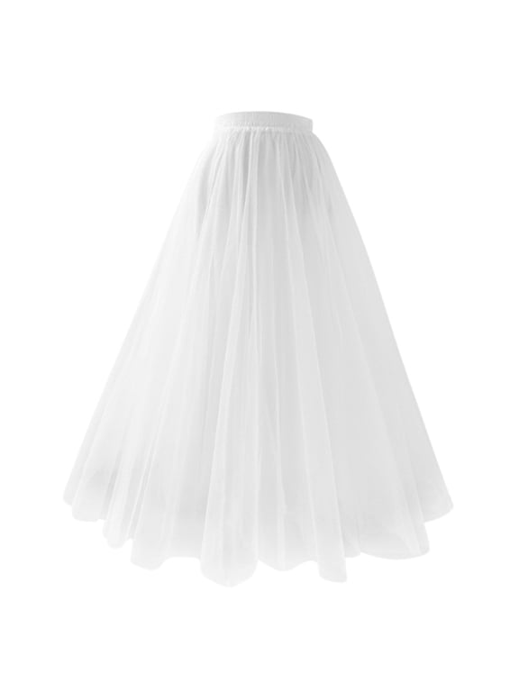 Tulle Skirts for Women Plus Size A-Line Mesh High Waist Skirt,White L