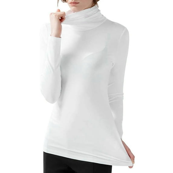DuoJiaJ Turtleneck Women Turtle Neck Long Sleeve Shirts For Women Basic Lightweight Based Layer Thermal Underwear Tops Shirts Ladies Thermal Underwear White L