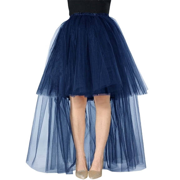 DuoJiaJ Tutu Skirts for Women A-Line Layered Knee Length Skirt Casual Midi Skirt,Blue One Size