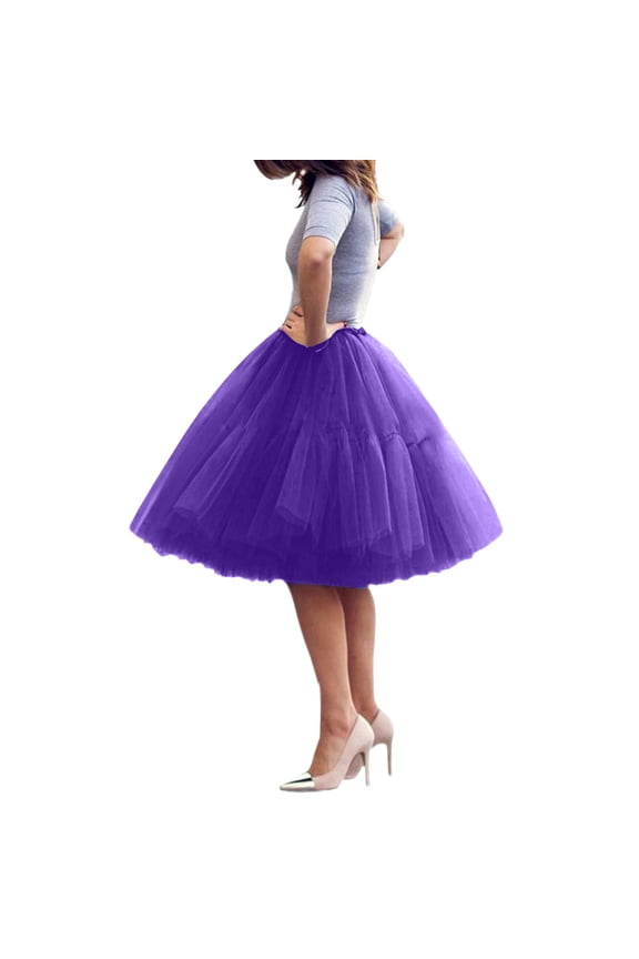 Tutu Skirts for Women Knee Length Layered Adult Mesh Plus Size Elastic Dancing Skirts,Purple One Size