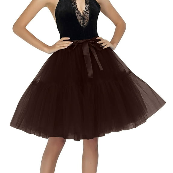 DuoJiaJ Tutu Skirts for Women Knee Length Layered Skirts Adult Dancing Skirt Vintage Princess Puffy Skirt,Brown One Size
