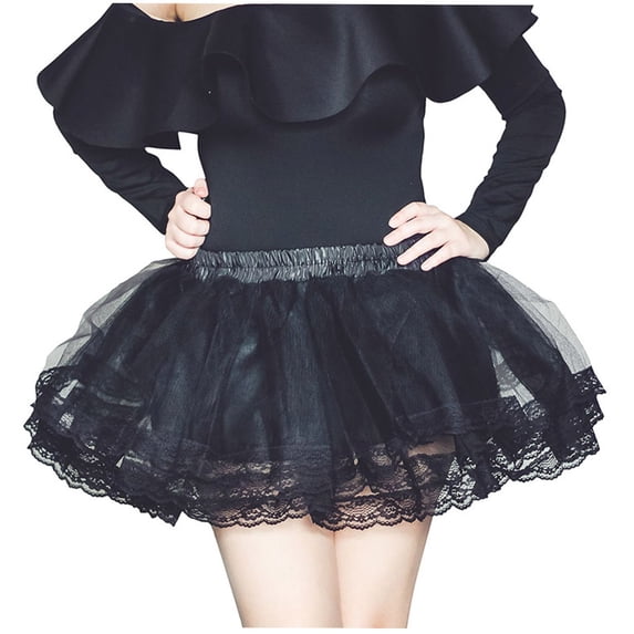 DuoJiaJ Tutu Skirts for Women Lace Layered Adult Elastic Skirt Ballet Dancing Skirt,Black One Size