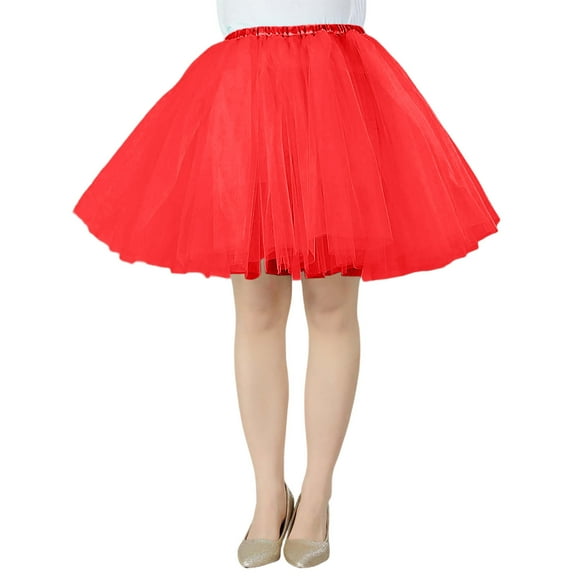 DuoJiaJ Tutu Skirts for Women Layered Casual Party Skirt Adult Ballet Dancing Skirts,Red L