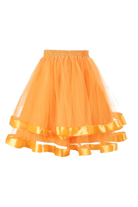 Tutu Skirts for Women Layered Pleated Mini Skirts Elastic Adult Party Dancing Skirt,Orange One Size