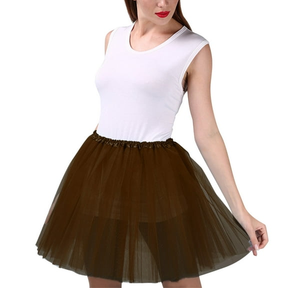DuoJiaJ Tutu Skirts for Women Layered Pleated Skirts Ealstic A-Line Adult Dancing Skirts,Brown B