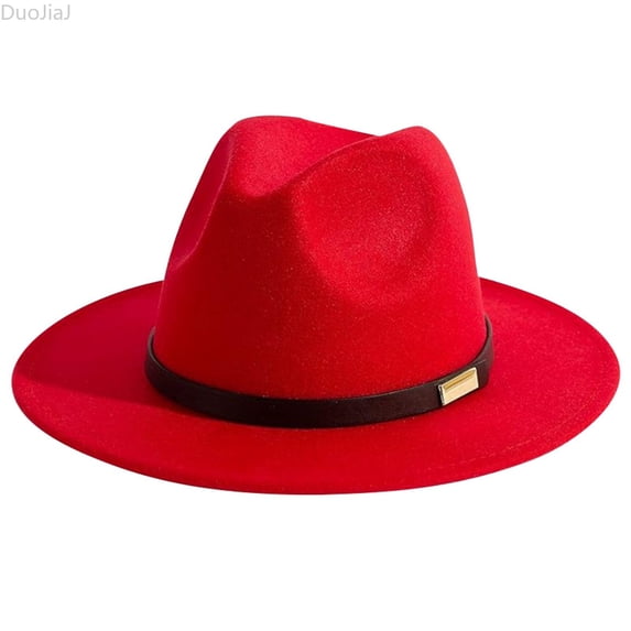 DuoJiaJ Unisex Classic Jazz Fedora, French Style Wool Hat for Retro Outfits Red One Size