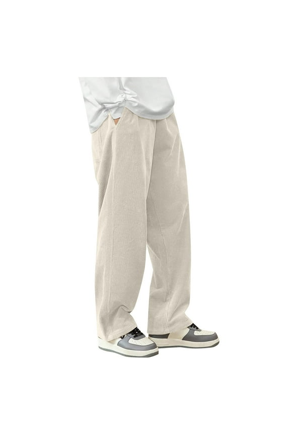 Unisex Solid Color Drawstring Track Pants Cozy Corduroy Straight Leg Loungewear High Waisted Casual Work Pants Women