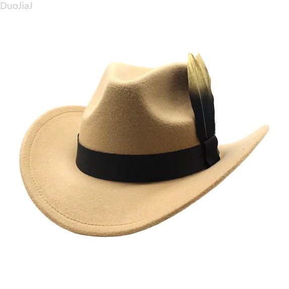 DuoJiaJ Unisex Western Cowboy Fedora, Wool Wide Brim Hat for Oktoberfest Yellow One Size