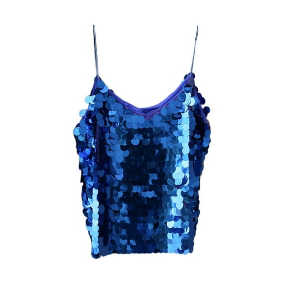 DuoJiaJ V Neck Fish Scale Sequined Tank Top Shiny Spaghetti Strap Vest For Women Cotton Tank Tops for Women