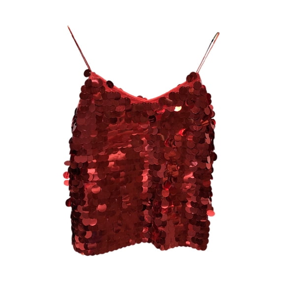 DuoJiaJ V Neck Fish Scale Sequined Tank Top Shiny Spaghetti Strap Vest For Women Cotton Tank Tops for Women