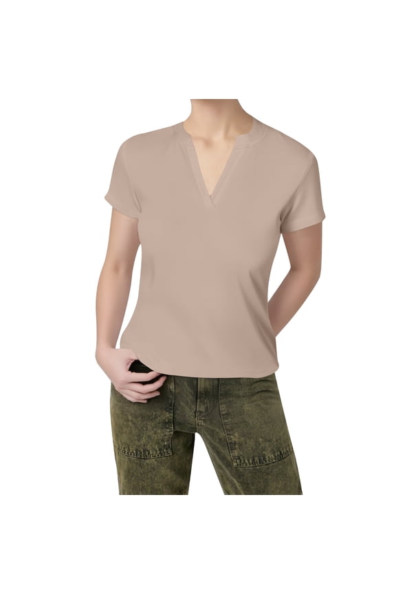 V Neck Loose Fit Tail Hem Short Sleeve Blouse For Women Casual Summer Top Women’s Linen Blend Casual Tops Yellow