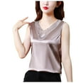 thumbnail image 1 of DuoJiaJ V Neck Net Yarn Short Sleeved T Shirt Women's New Summer Fashion Lace Chic Undershirt Design Feeling Satin With A Coat Breathable Yoga Tank Tops for Women, 1 of 3