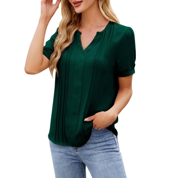 DuoJiaJ V Neck Short Sleeve Solid T Shirt For Women Stylish And Comfortable Casual Top Women’s Ribbed Knit Crop Tops Green