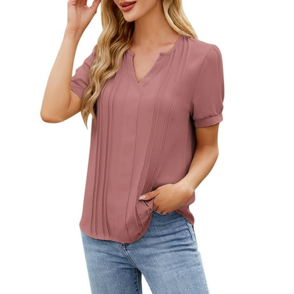 DuoJiaJ V Neck Short Sleeve Solid T Shirt For Women Stylish And Comfortable Casual Top Women’s Ribbed Knit Crop Tops Pink