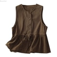 thumbnail image 1 of DuoJiaJ Vest Outerwear for Women, Round Neck Ruffled Edge Loose Fit Brown L, 1 of 6