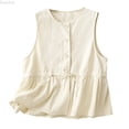 thumbnail image 1 of DuoJiaJ Vest Outerwear for Women, Round Neck Ruffled Edge Loose Fit White M, 1 of 6