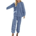 thumbnail image 1 of DuoJiaJ Warm Pajamas For Women Fuzzy Pajama Sets Cozy Fleece Oversized Pullover Pants Sets Loungewear 2 Piece Cotton Nightwear For Women Blue, 1 of 4