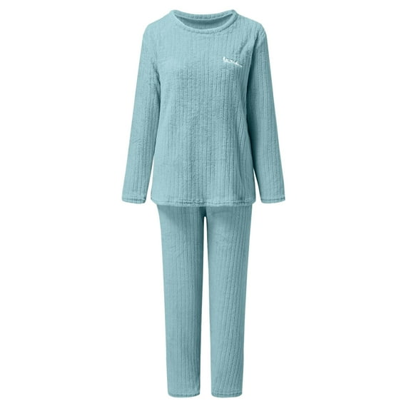 DuoJiaJ Warm Pajamas For Women Fuzzy Pajama Sets Cozy Fleece Oversized Pullover Pants Sets Loungewear 2 Piece Women's Pajamas Sets Blue