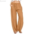 thumbnail image 1 of DuoJiaJ Wide Pants Waist Long Drawstring Casual Linen Elastic Women Leg Solid Cotton Pants Women's Lounge Pants Orange XXXL, 1 of 4