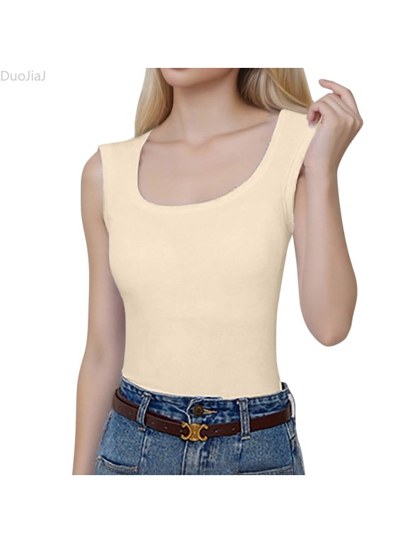 Wide Shouldered I Shaped Vest For Women Undershirt With Auxiliary Thread Sleeveless Top With Suspender (without Chest Pad) Ladies Tank Tops Beige XXL