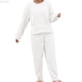 thumbnail image 1 of DuoJiaJ Winter Solid Jacquard Sleepwear Cozy Flannel Pajamas For Thermal Loungewear Two Piece Outfit Homewear Pajamas For Women White One Size, 1 of 3